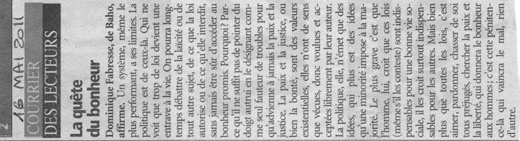 Article dans "L'Indépendant" Mai 2011