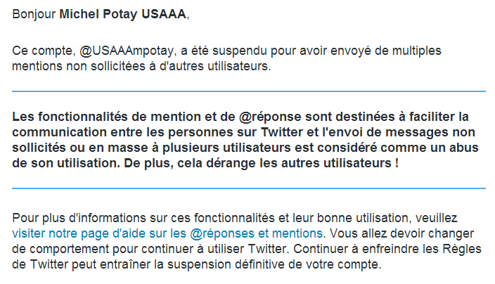 Rejet de USAAA par Twitter 26 avril 2014